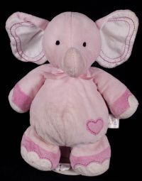 Carters Just One Year JOY Elephant Pink Heart Musical Crib Pull Plush Baby